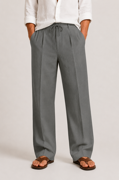 Men's Wide-Leg Trousers with Drawstring Waist and Front Pleats