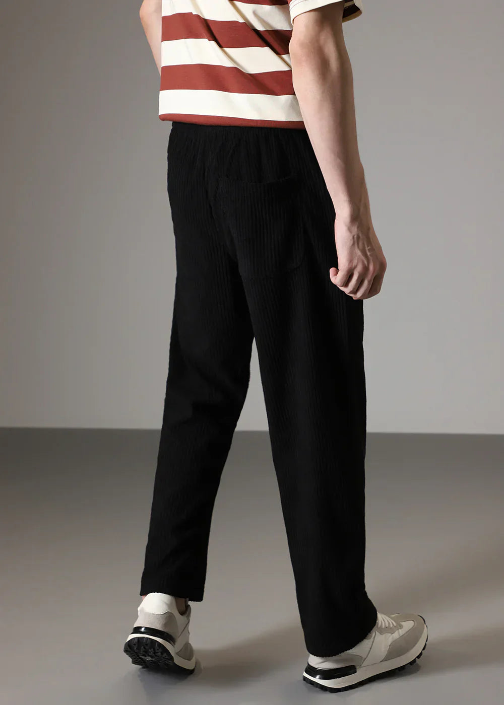 Men's Wide Leg Trousers with Elastic Drawstring Waist and Ribbed Texture
