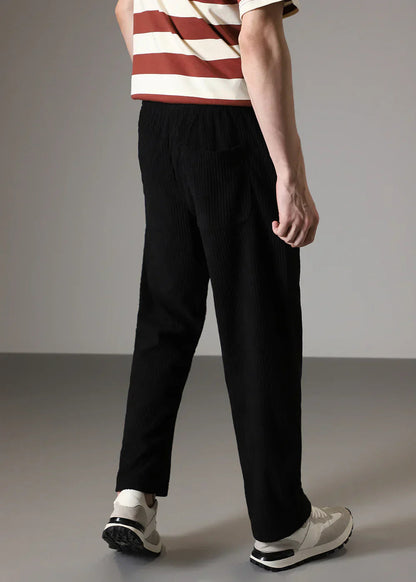 Men's Wide Leg Trousers with Elastic Drawstring Waist and Ribbed Texture