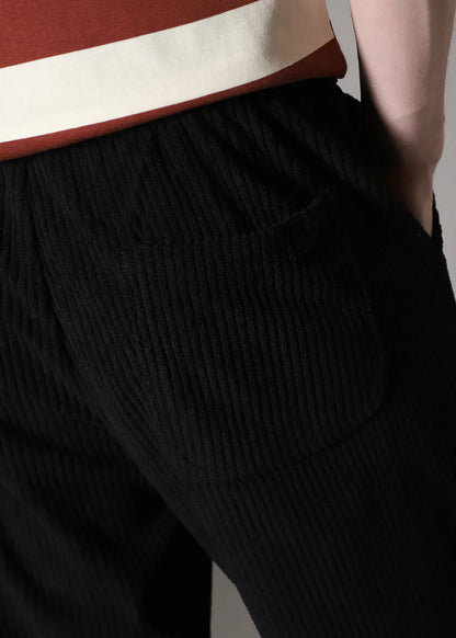 Men's Wide Leg Trousers with Elastic Drawstring Waist and Ribbed Texture