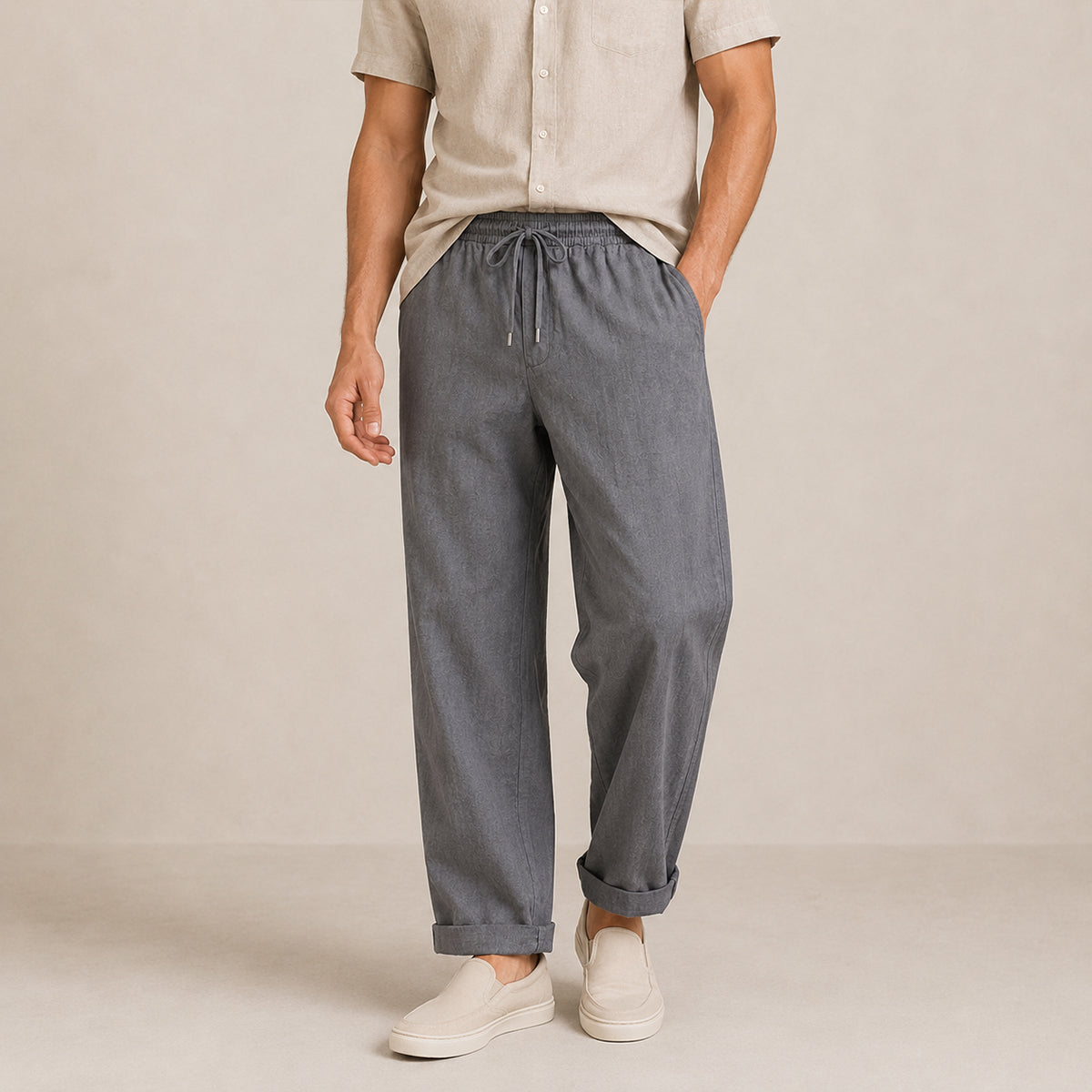Men's Wide Leg Trousers with Elastic Waist and Drawstring