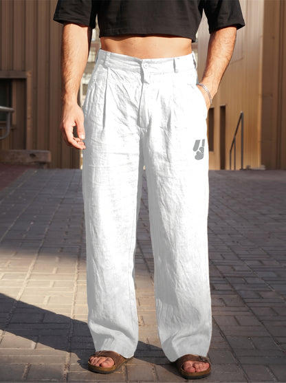 Men's Wide-Leg Trousers with Pleats and Button Closure