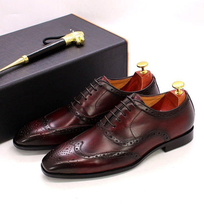 Men's Wingtip Brogue Oxford Shoes with Hand-Painted Finish