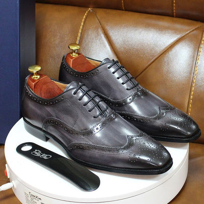 Men's Wingtip Brogue Oxford Shoes with Hand-Painted Finish