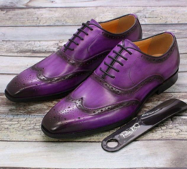 Men's Wingtip Brogue Oxford Shoes with Hand-Painted Finish