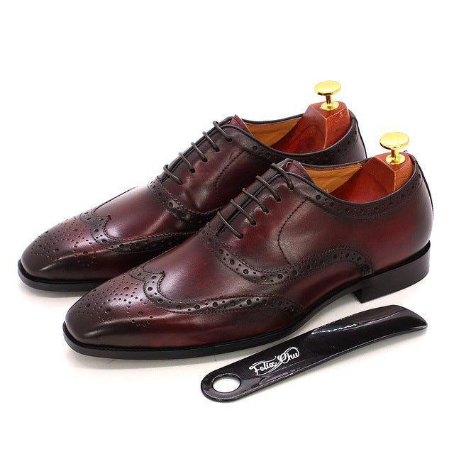 Men's Wingtip Brogue Oxford Shoes with Hand-Painted Finish