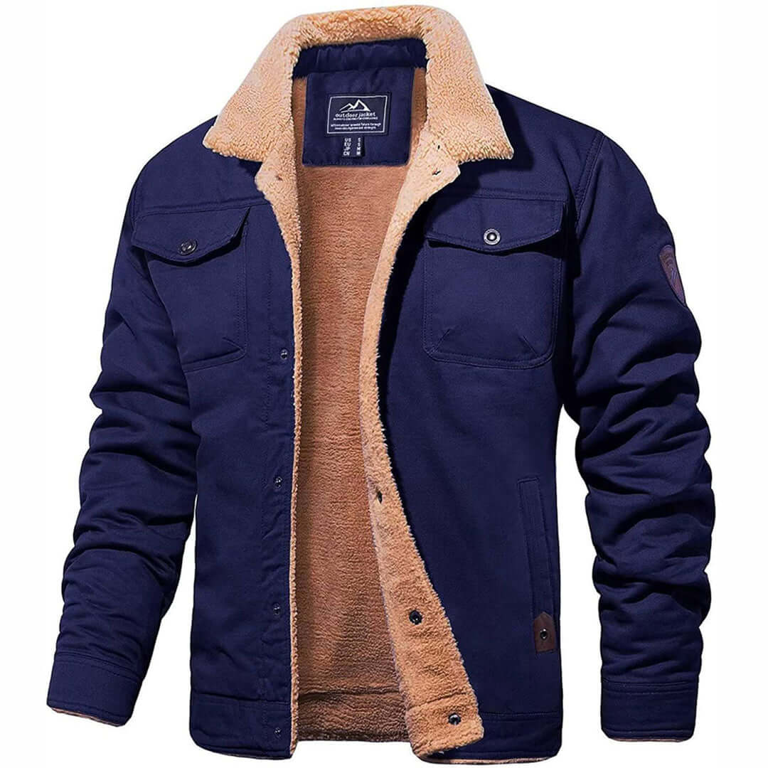 Men's Winter Jacket with Sherpa Lining and Button Closure