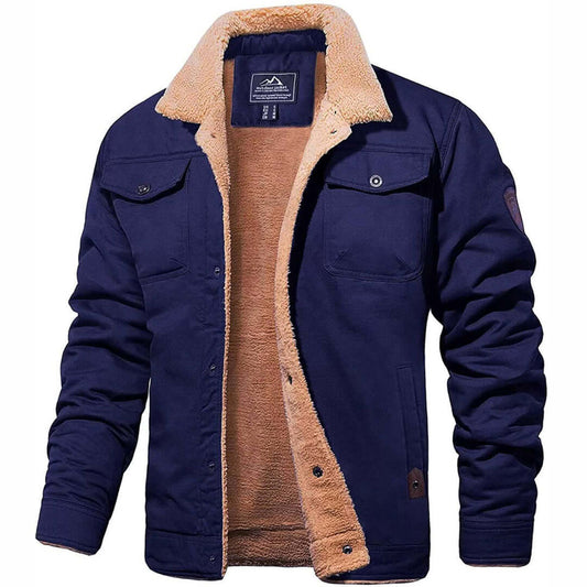 Men's Winter Jacket with Sherpa Lining and Button Closure
