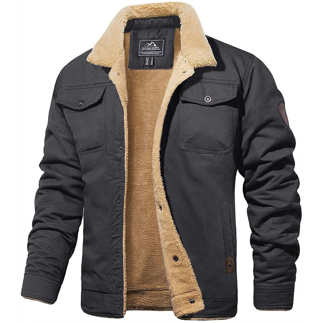 Men's Winter Jacket with Sherpa Lining and Button Closure