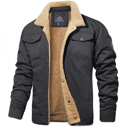 Men's Winter Jacket with Sherpa Lining and Button Closure