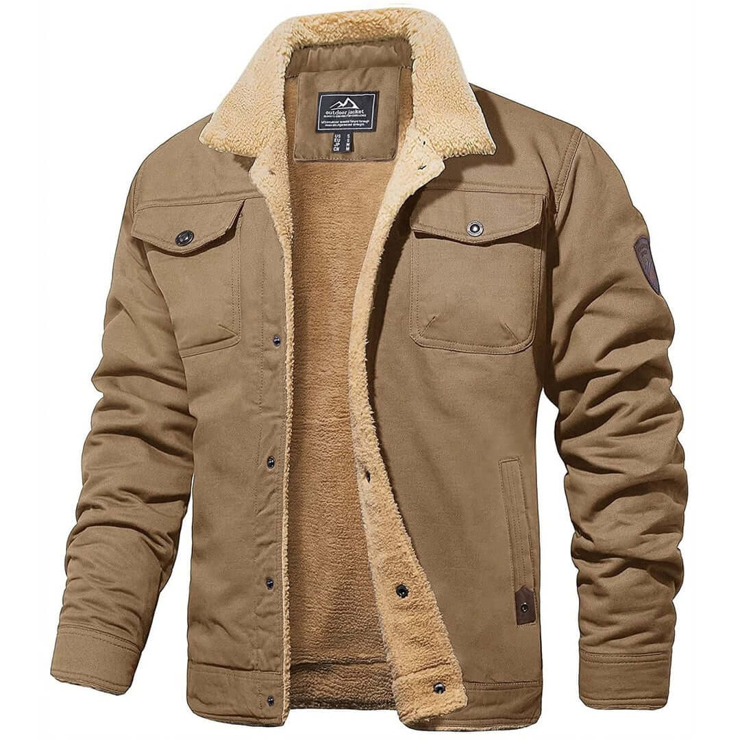 Men's Winter Jacket with Sherpa Lining and Button Closure