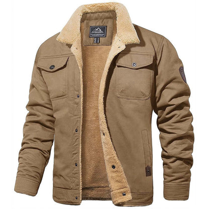 Men's Winter Jacket with Sherpa Lining and Button Closure