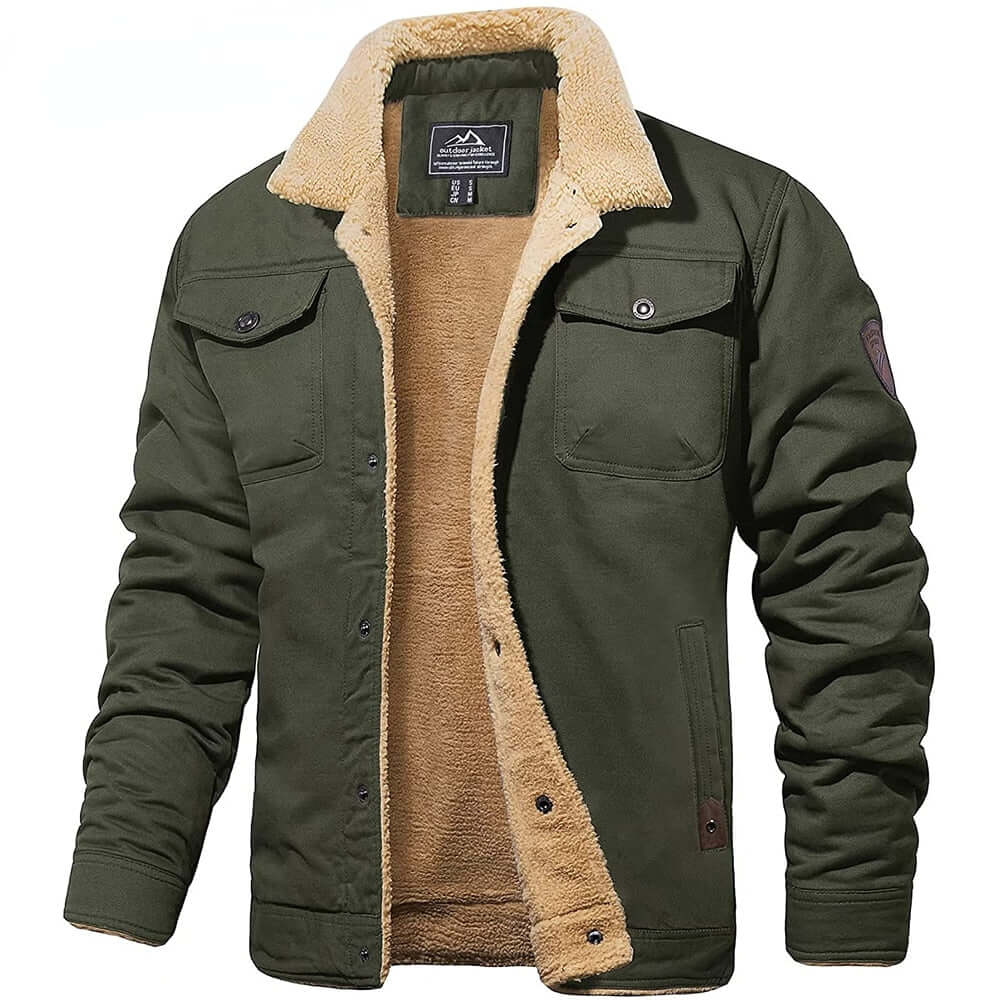 Men's Winter Jacket with Sherpa Lining and Button Closure