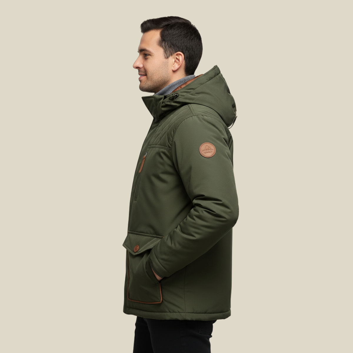 Men's Winter Parka Jacket with Removable Hood and Multiple Pockets