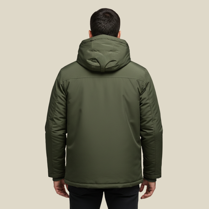 Men's Winter Parka Jacket with Removable Hood and Multiple Pockets