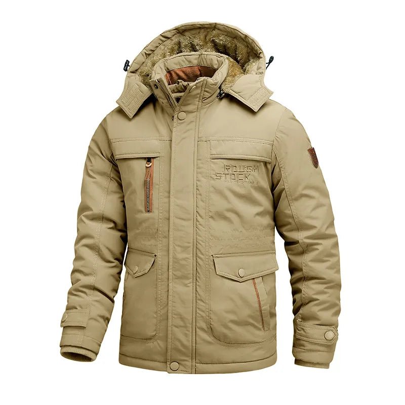 Men's Winter Parka Jacket with Removable Hood and Multiple Pockets