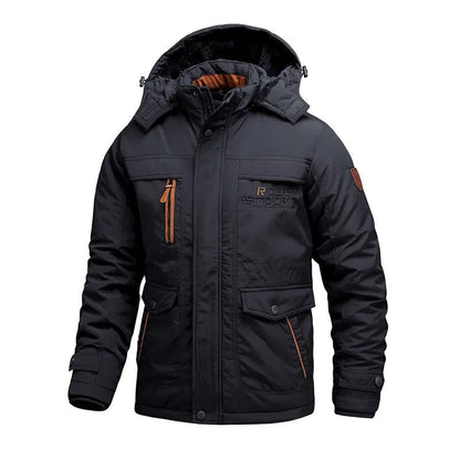 Men's Winter Parka Jacket with Removable Hood and Multiple Pockets