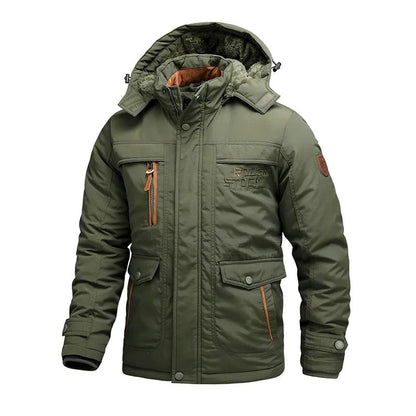 Men's Winter Parka Jacket with Removable Hood and Multiple Pockets