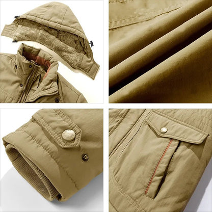 Men's Winter Parka Jacket with Removable Hood and Multiple Pockets