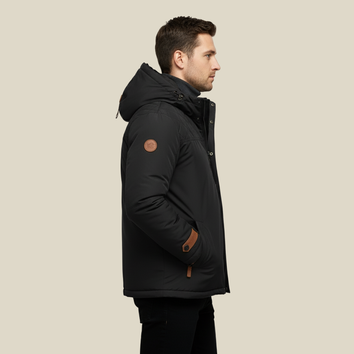 Men's Winter Parka Jacket with Removable Hood and Multiple Pockets