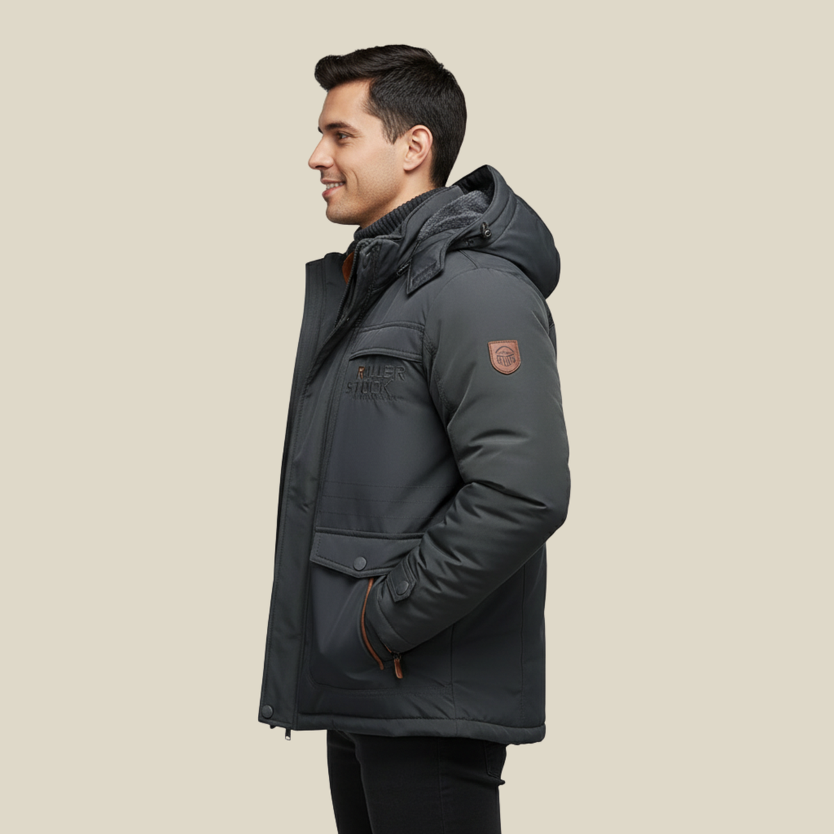 Men's Winter Parka Jacket with Removable Hood and Multiple Pockets