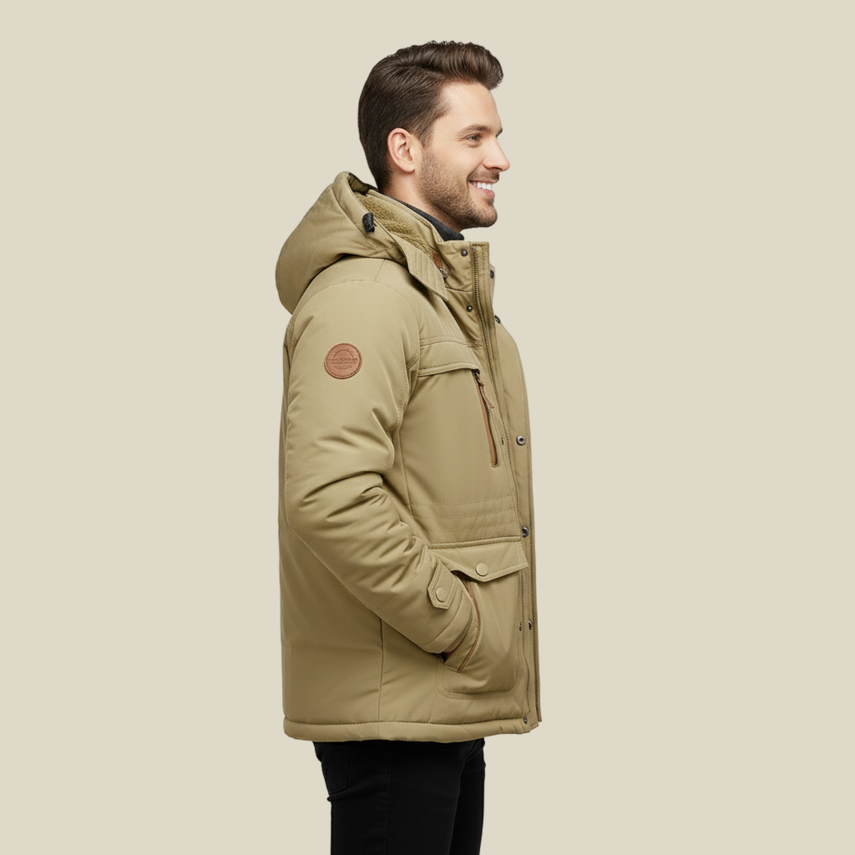 Men's Winter Parka Jacket with Removable Hood and Multiple Pockets