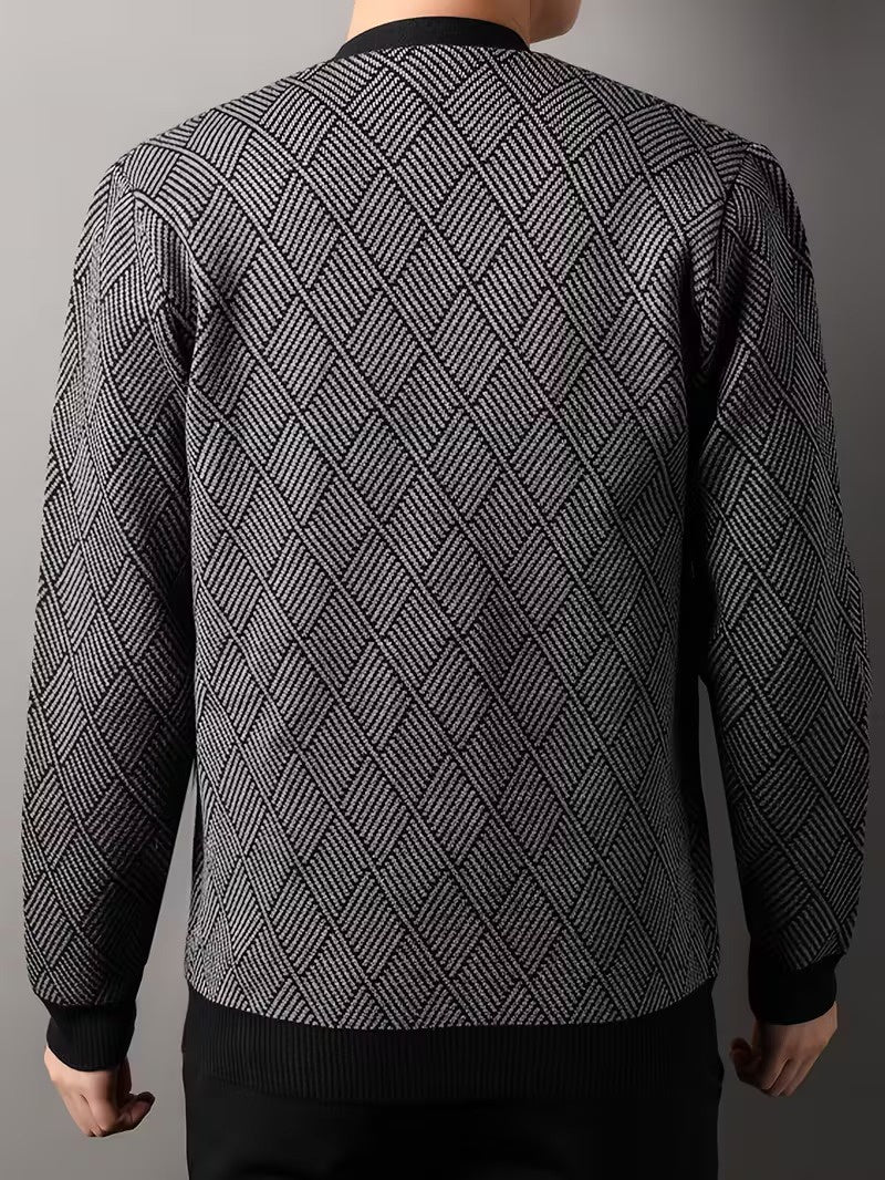 Men's Zip-Up Cardigan with Diamond Knit Pattern
