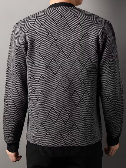 Men's Zip-Up Cardigan with Diamond Knit Pattern
