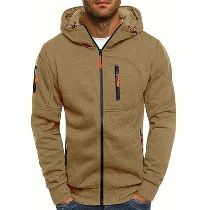 Men's Zip-Up Hoodie with Hood and Multiple Zip Pockets