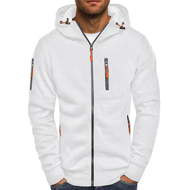 Men's Zip-Up Hoodie with Hood and Multiple Zip Pockets