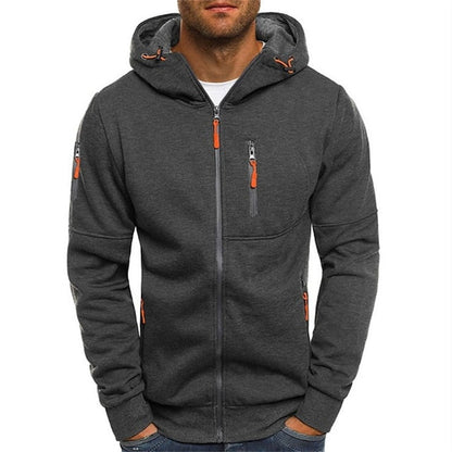 Men's Zip-Up Hoodie with Hood and Multiple Zip Pockets