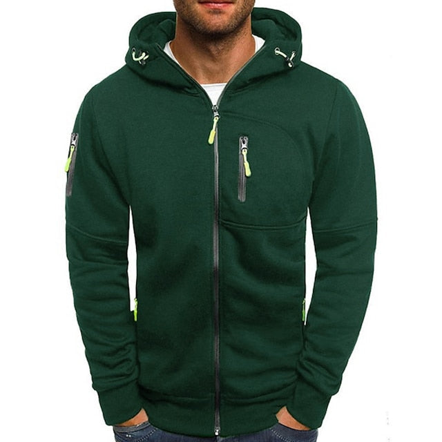 Men's Zip-Up Hoodie with Hood and Multiple Zip Pockets