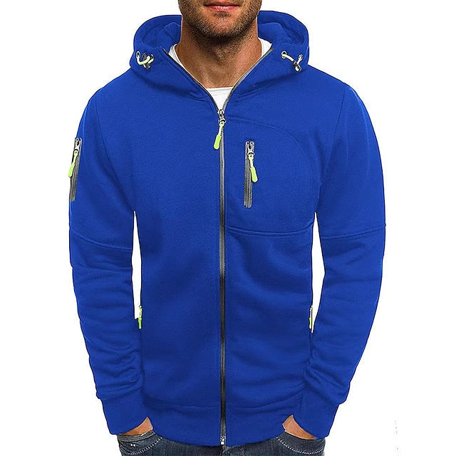 Men's Zip-Up Hoodie with Hood and Multiple Zip Pockets