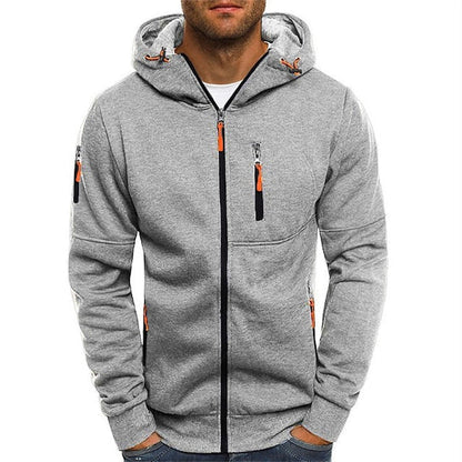 Men's Zip-Up Hoodie with Hood and Multiple Zip Pockets