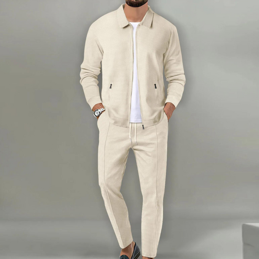 Men's Zip-Up Tracksuit Set with Collar and Slim-Fit Trousers