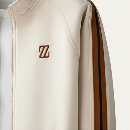 Men's Zip-Up Tracksuit Set with Stand Collar, Side Stripes and Drawstring Joggers