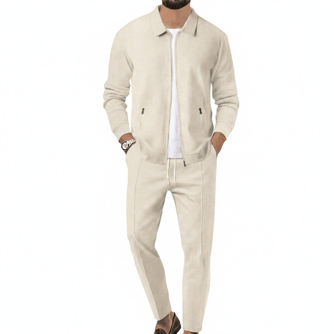 Men's Zip-Up Tracksuit Set with Tapered Fit and Collar