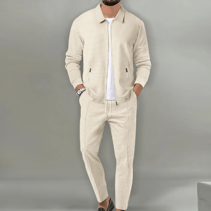 Men's Zip-Up Tracksuit Set with Tapered Fit and Collar