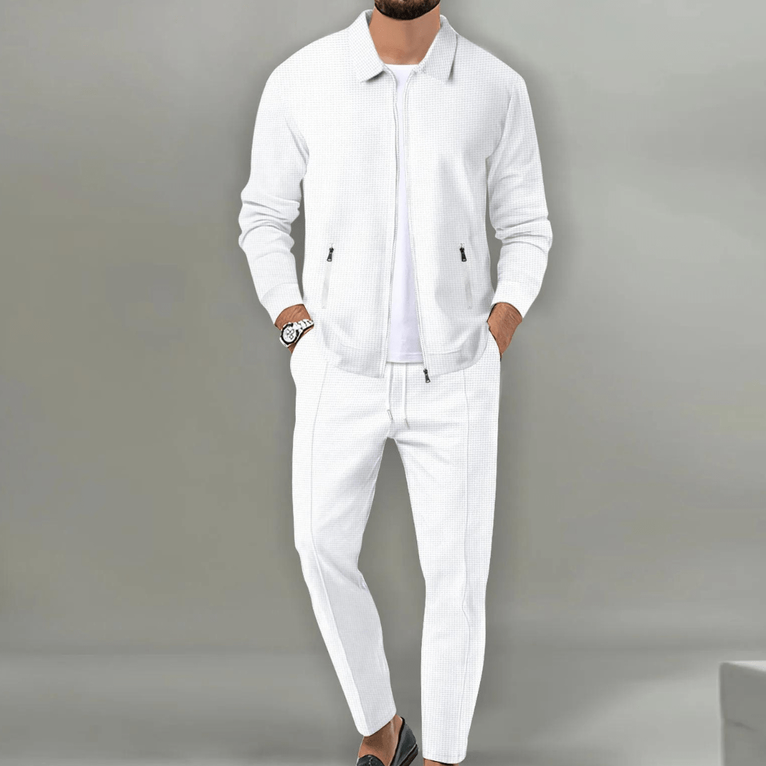 Men's Zip-Up Tracksuit Set with Tapered Fit and Collar