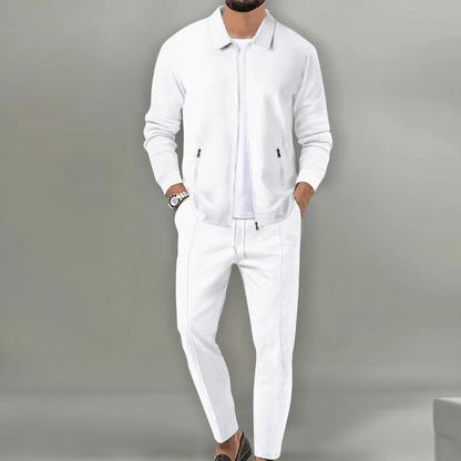 Men's Zip-Up Tracksuit Set with Tapered Fit and Collar