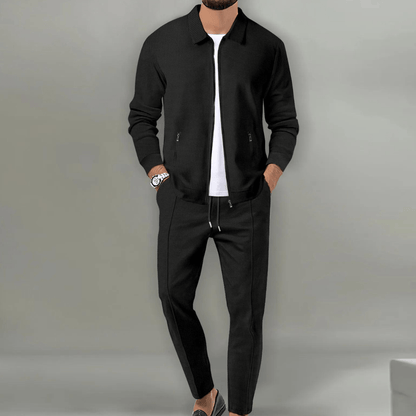 Men's Zip-Up Tracksuit Set with Tapered Fit and Collar