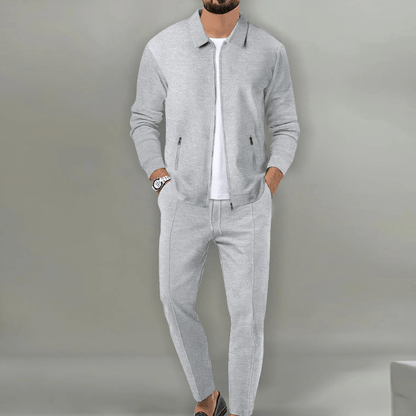 Men's Zip-Up Tracksuit Set with Tapered Fit and Collar