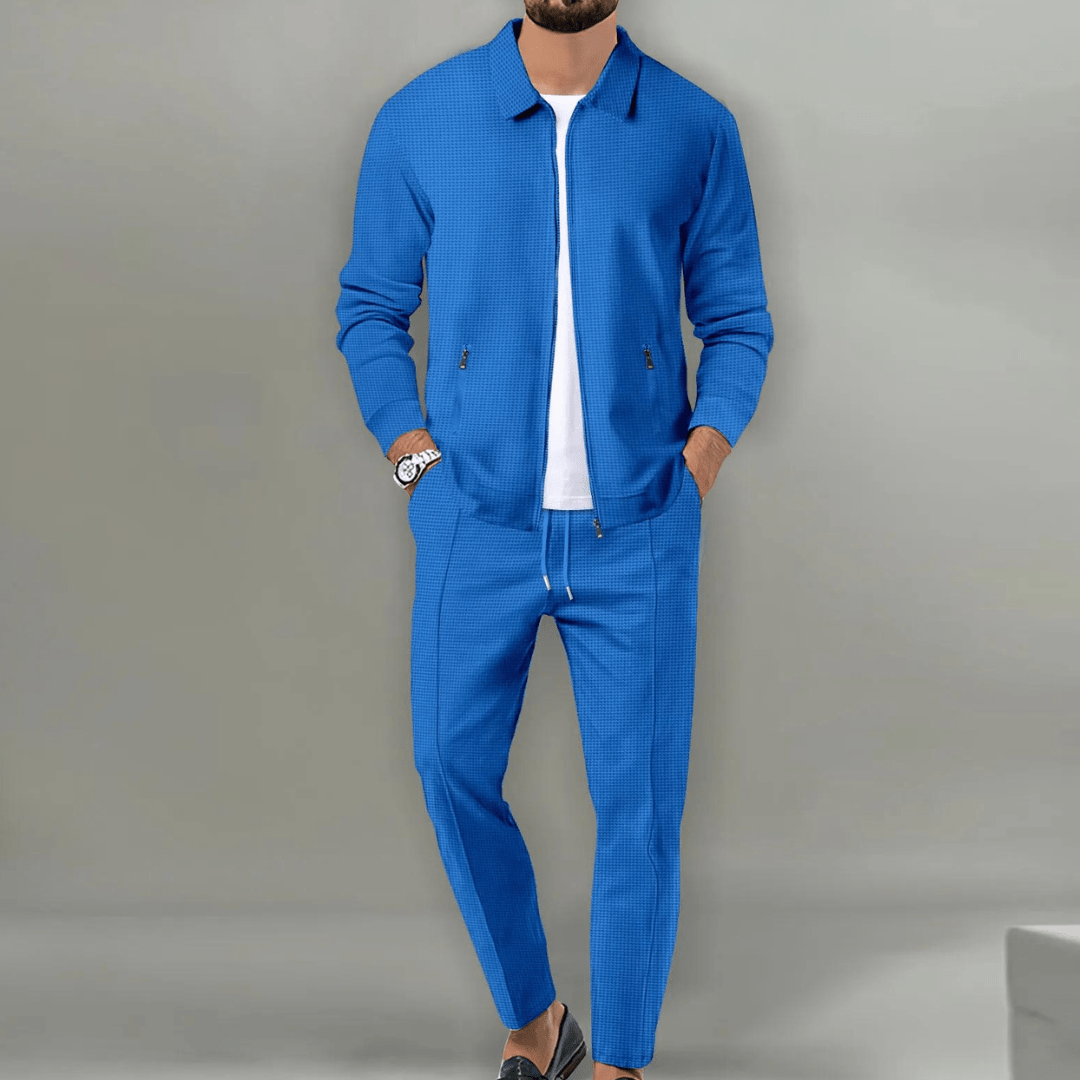 Men's Zip-Up Tracksuit Set with Tapered Fit and Collar