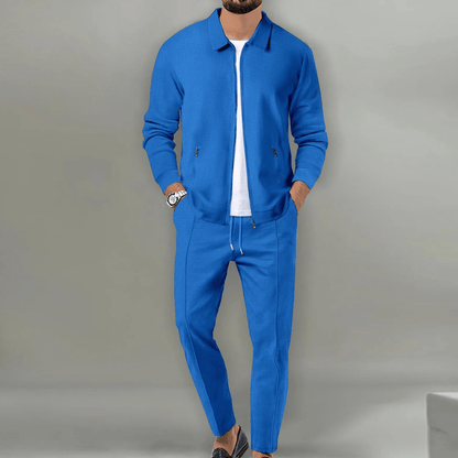 Men's Zip-Up Tracksuit Set with Tapered Fit and Collar