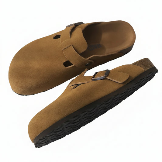 Unisex Closed-Toe Clogs with Adjustable Buckle Strap and Cork Sole