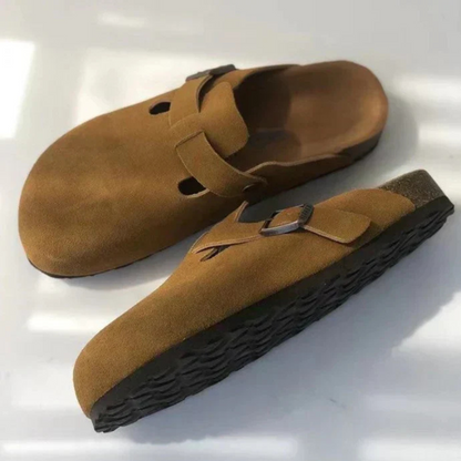 Unisex Closed-Toe Clogs with Adjustable Buckle Strap and Cork Sole