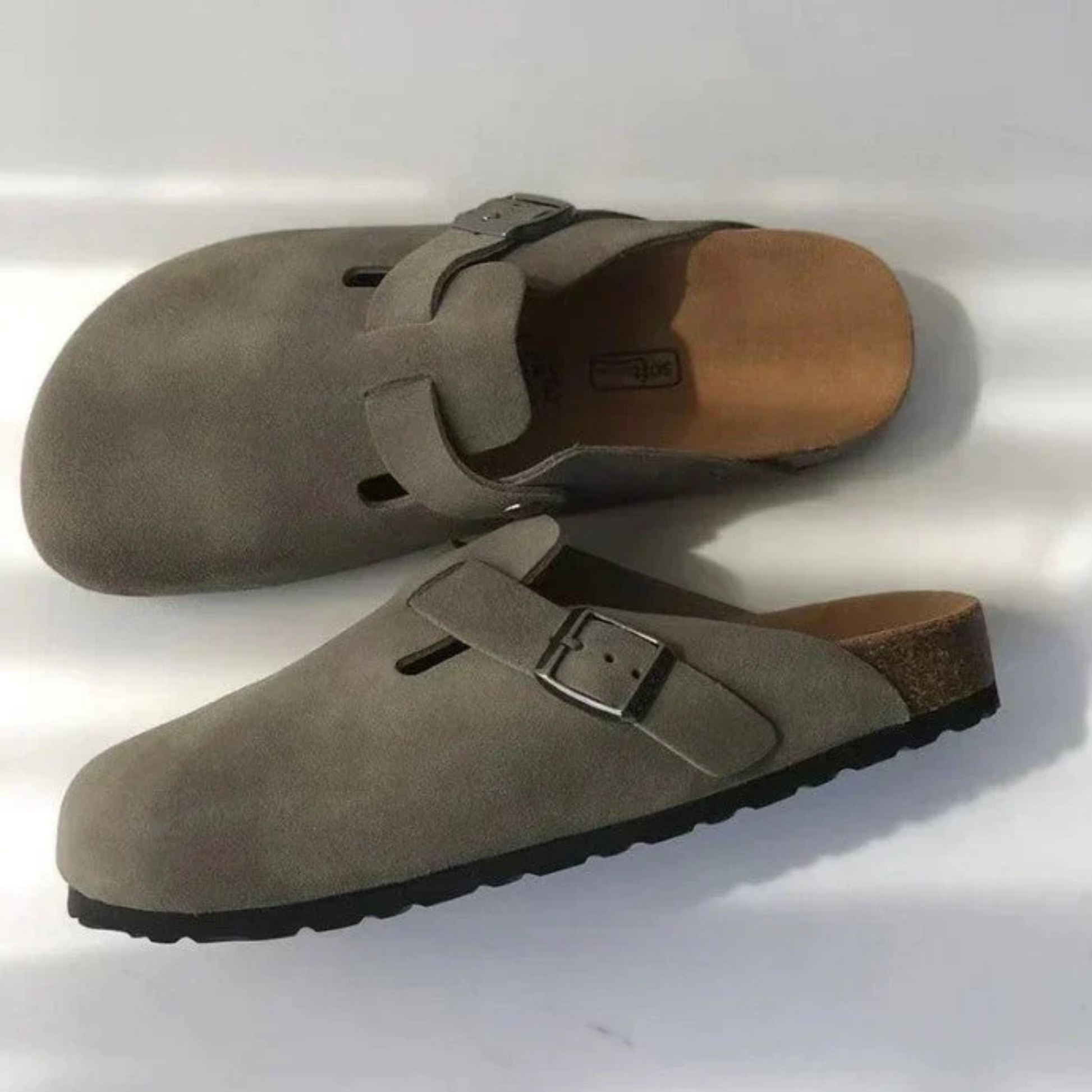 Unisex Closed-Toe Clogs with Adjustable Buckle Strap and Cork Sole