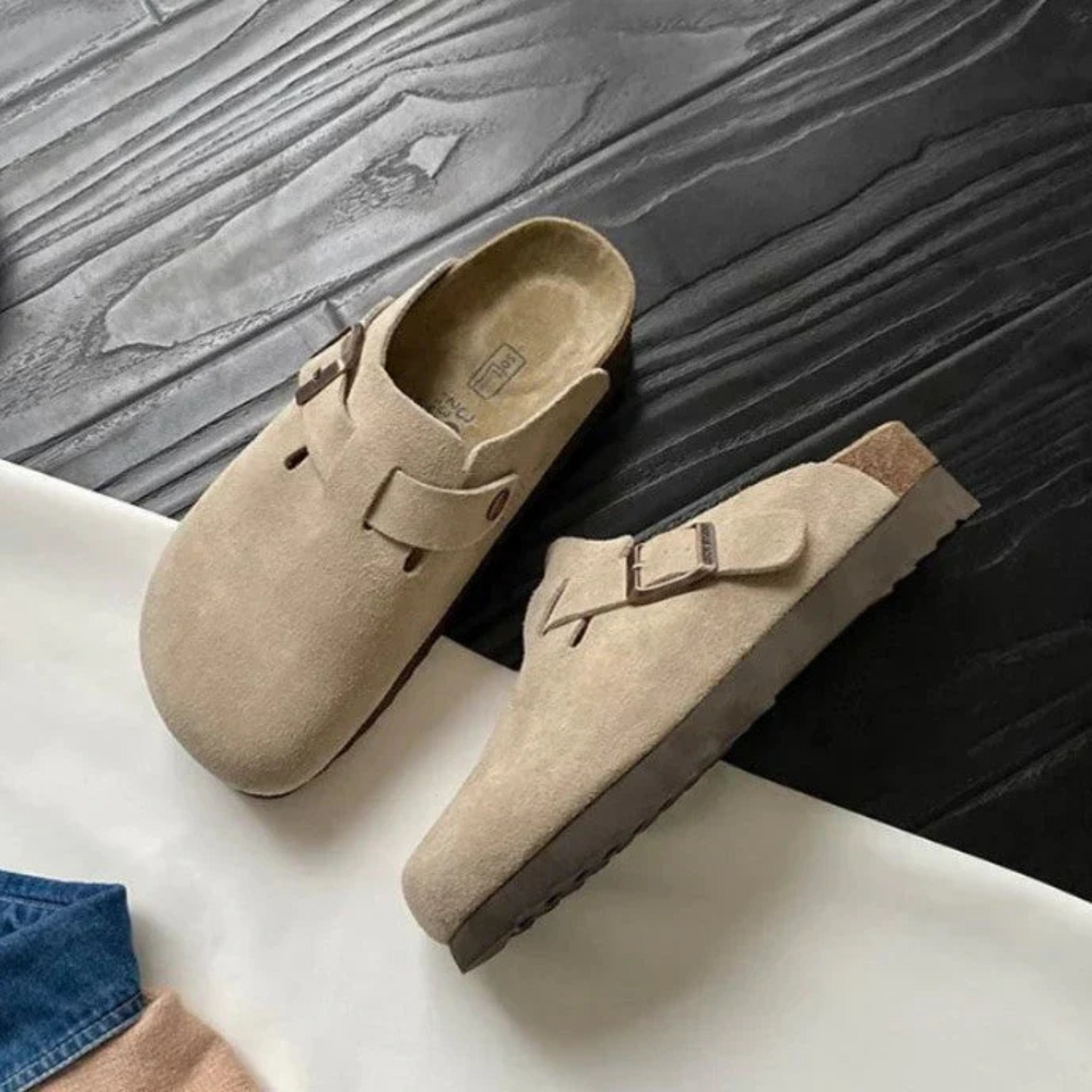 Unisex Closed-Toe Clogs with Adjustable Buckle Strap and Cork Sole