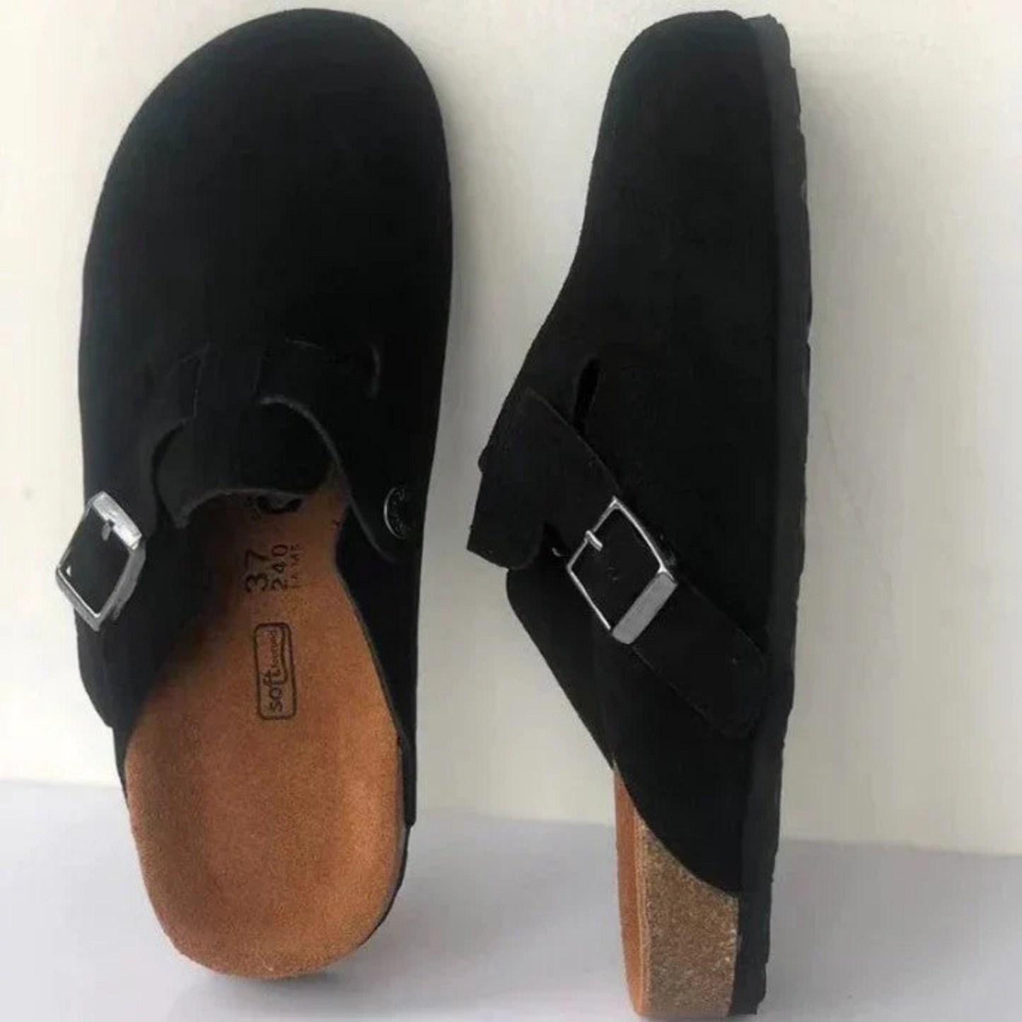 Unisex Closed-Toe Clogs with Adjustable Buckle Strap and Cork Sole