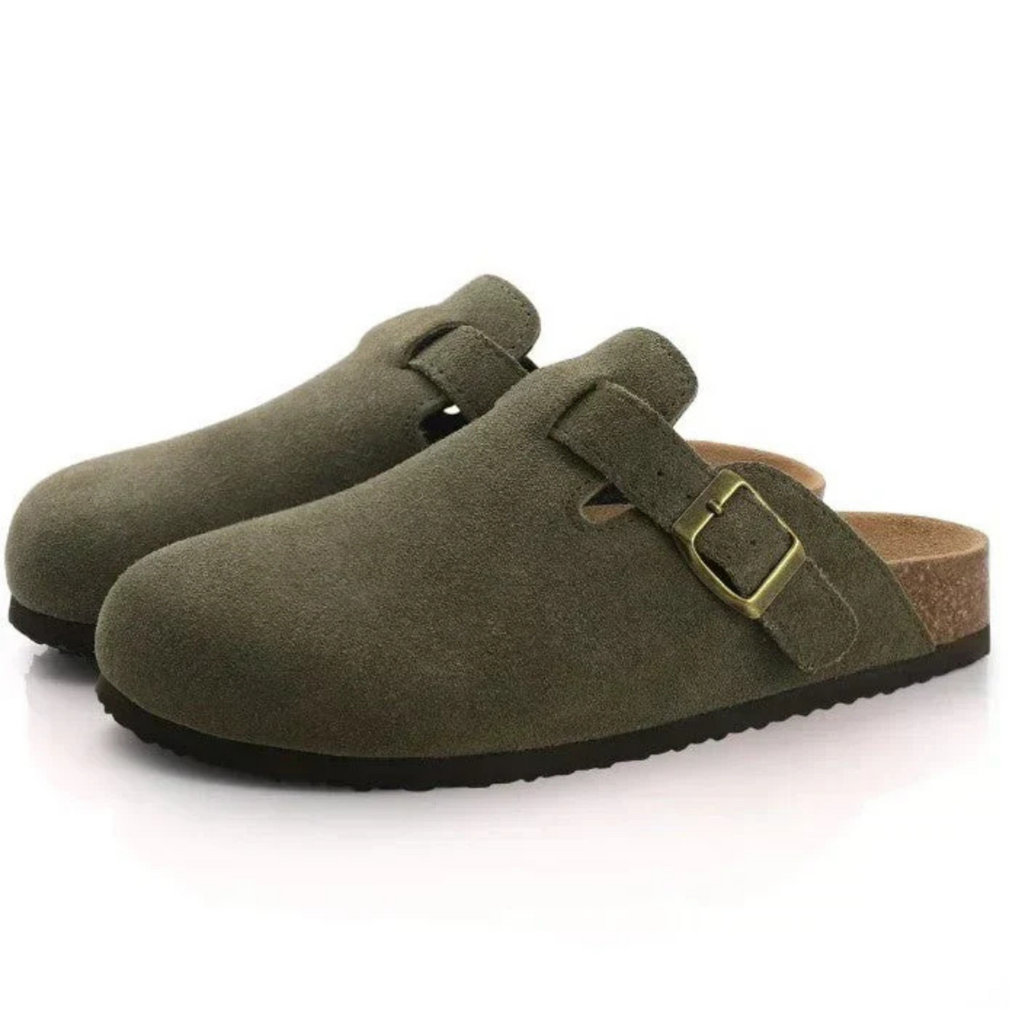 Unisex Closed-Toe Clogs with Adjustable Buckle Strap and Cork Sole